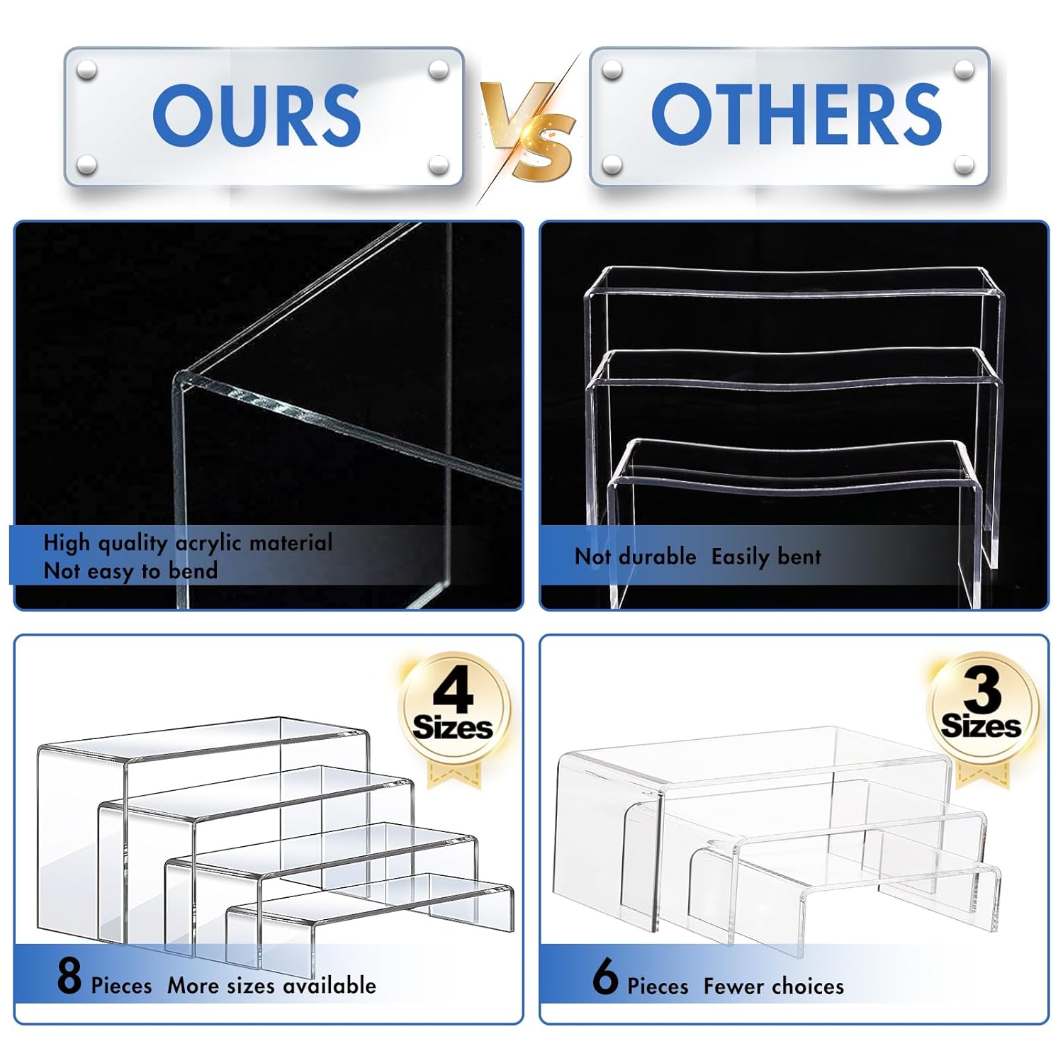 Aheroi Acrylic Risers Display Stands, Acrylic Stands for Display 8Pcs 2Set - Image 4